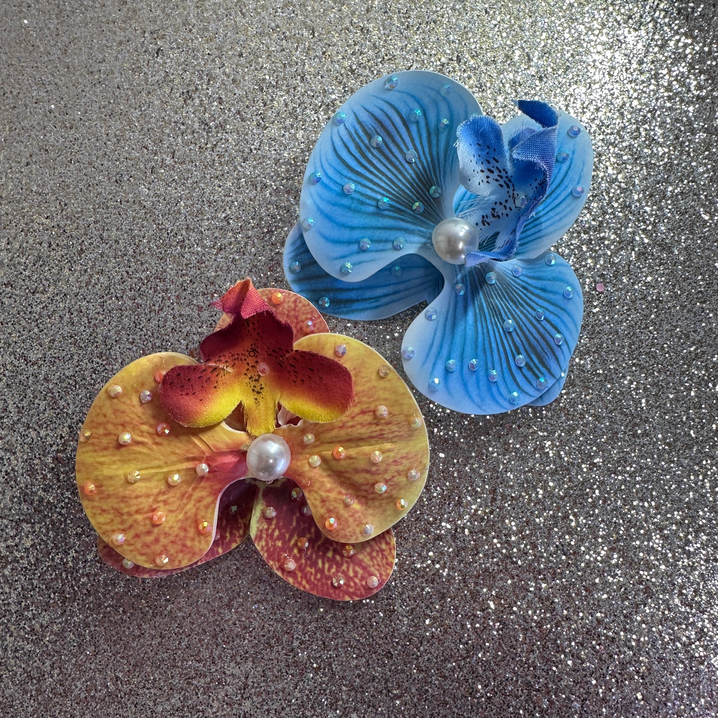 Rhinestone Orchids hair clips