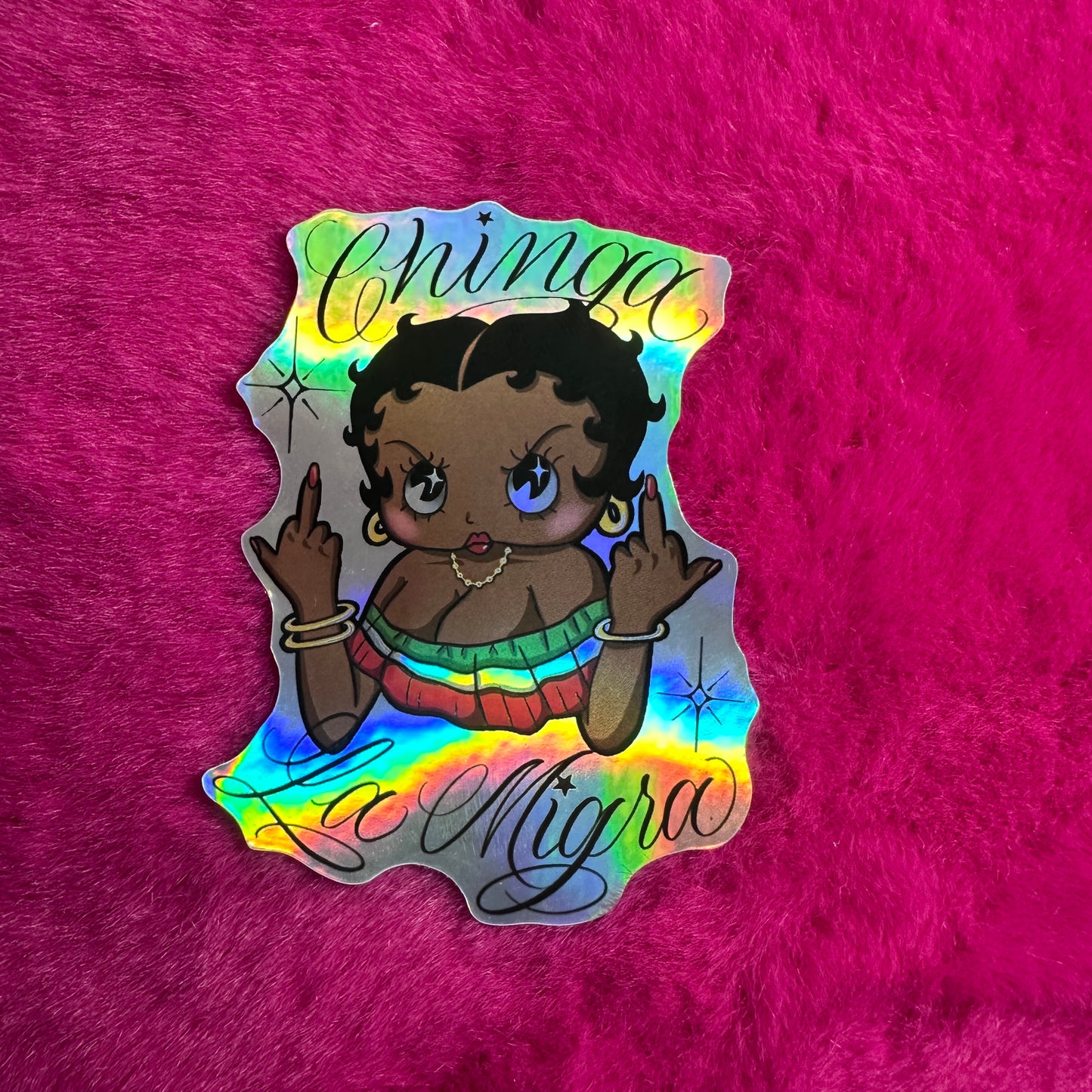 Holographic Chinga La Migra Betty Sticker