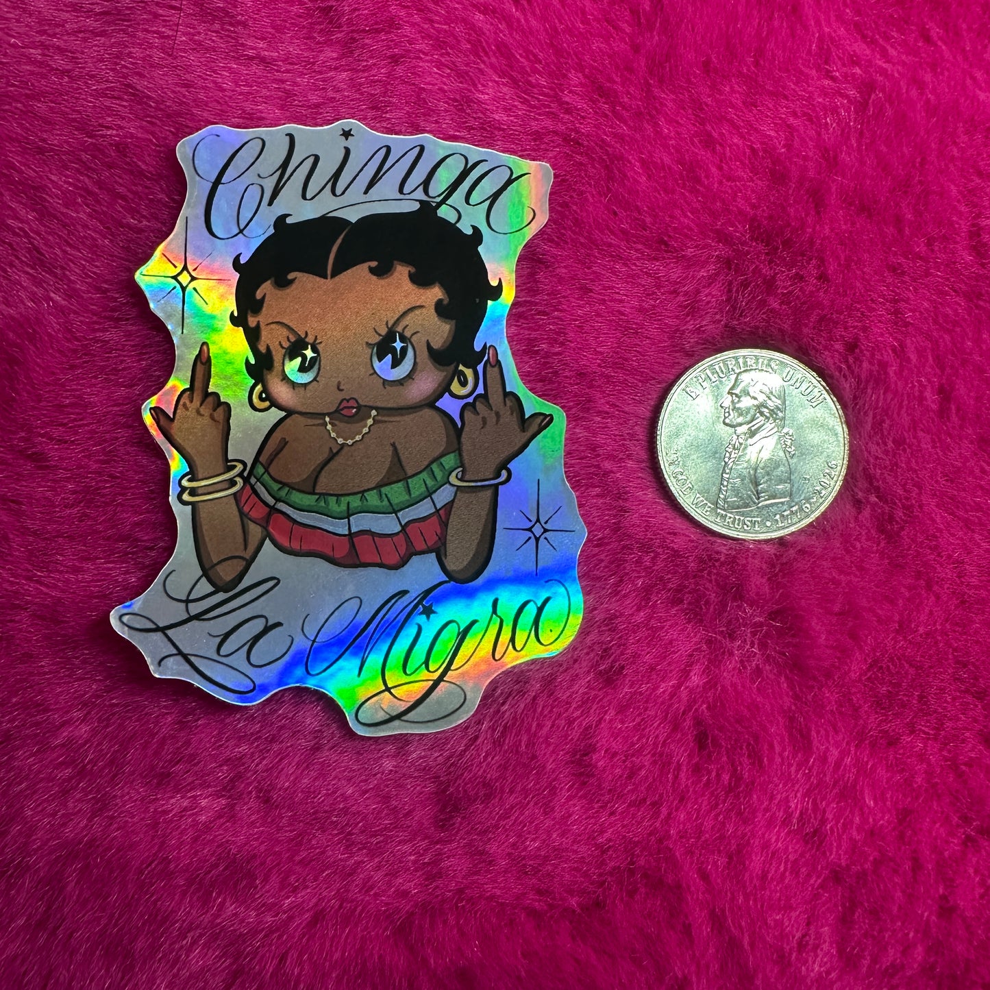 Holographic Chinga La Migra Betty Sticker